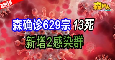 ◤森州疫情◢森确诊629宗13死 新增2感染群