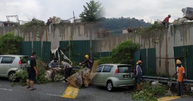 大量建材地砖飞坠围墙下 发出巨响吓坏居民