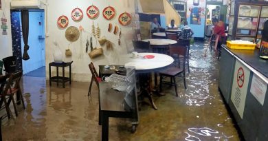 豪雨沟水满溢而出 淡边壁画步行街遭水淹