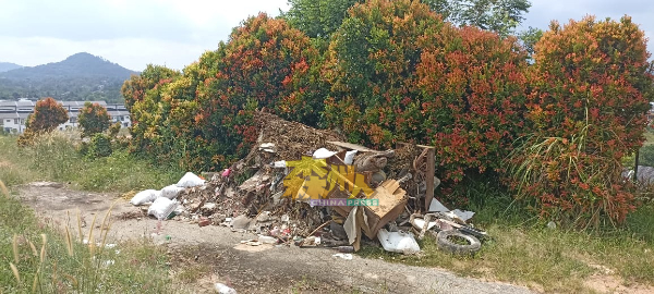 垃圾虫把大量垃圾弃物丢掷在淡边石山路华人义山。